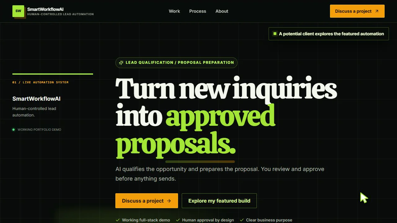 LeadPilot preview showing a business inquiry ready for review